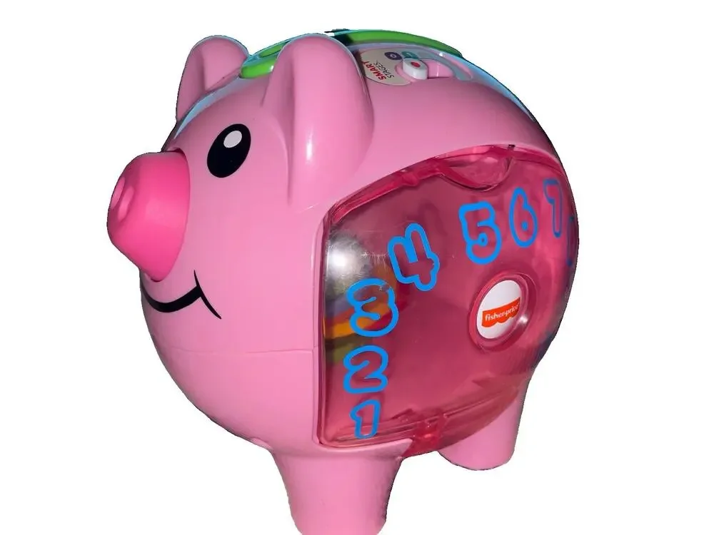 Fisher Price Laugh & Learn Pink Musical Smart Stages Piggy Bank Pink With Coins